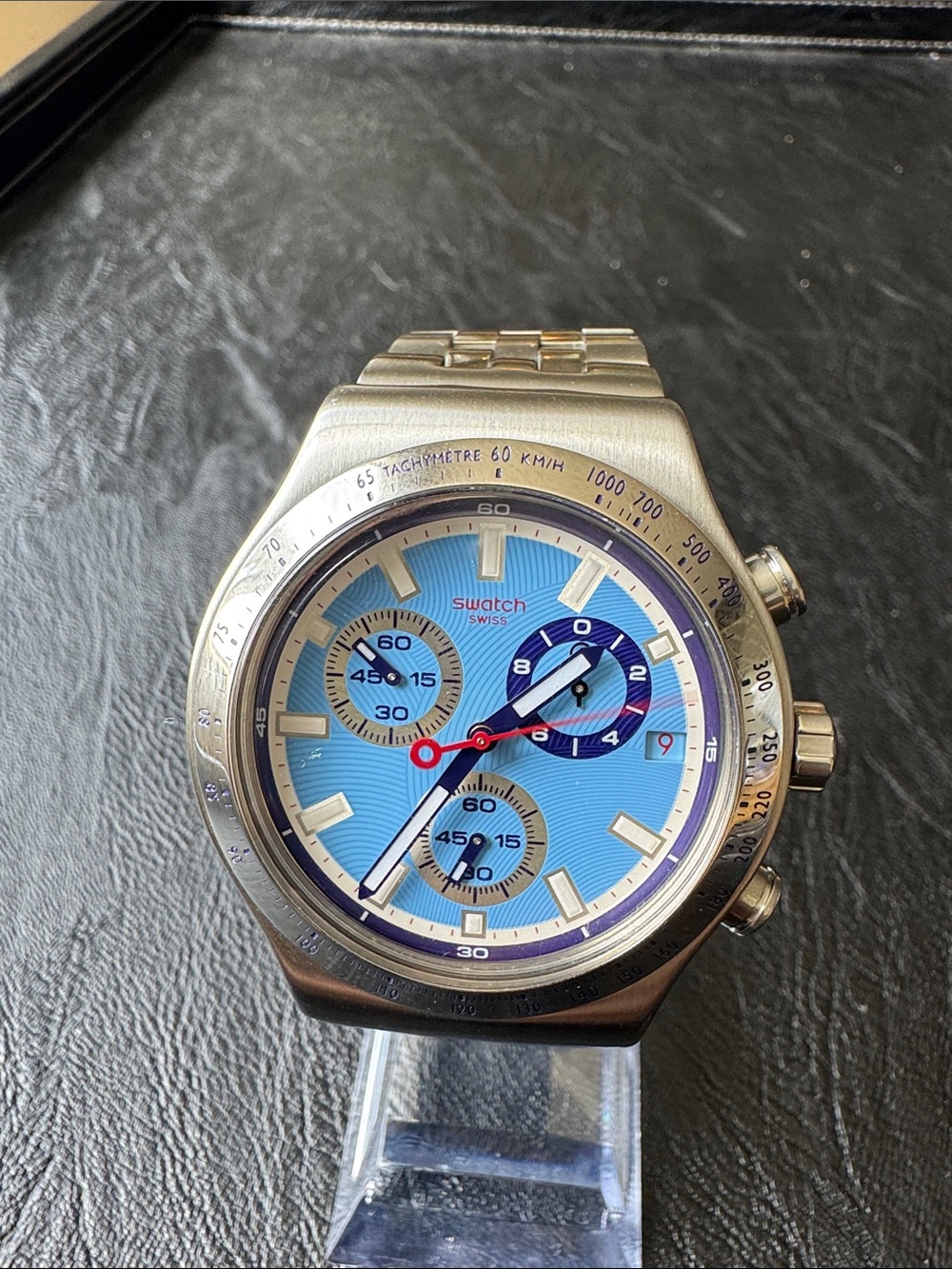 Swatch Blue Dial Stainless Steel Chronograph Watch